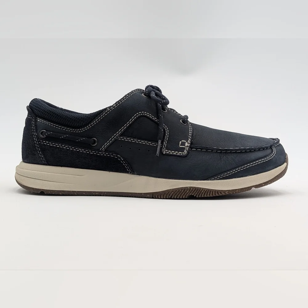 Clarks Sailview Lace Sz 11W Men Navy Nubuck Premium Leather Shoes Slip Resistant